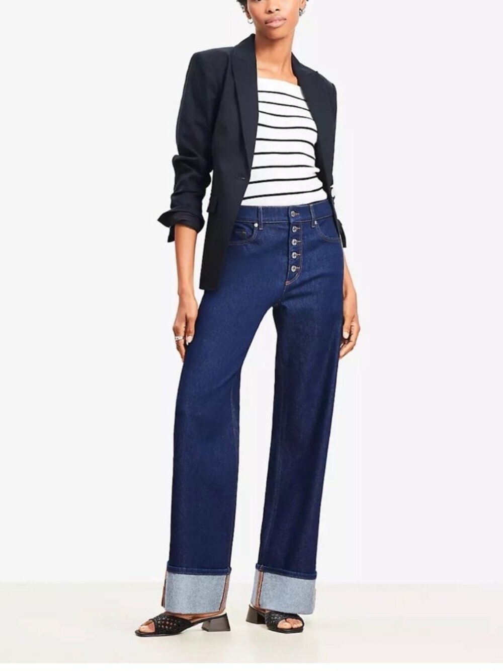 LOFT Cuffed High Rise Wide Leg Jeans Dark Wash Size 4P NWT